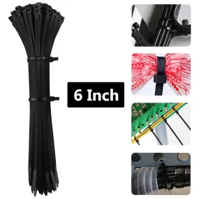 3139 6Inch Nylon Self Locking Cable Ties, Heavy Duty Strong Zip Wire Tie(150mm x 3.6mm - Pack of 100) - Black