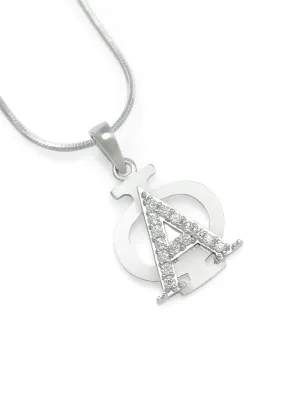 Alpha Phi Badge Lavaliere with simulated diamonds