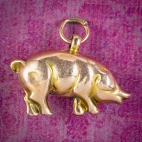 Antique Edwardian Pig Charm Pendant 9ct Gold Circa 1905