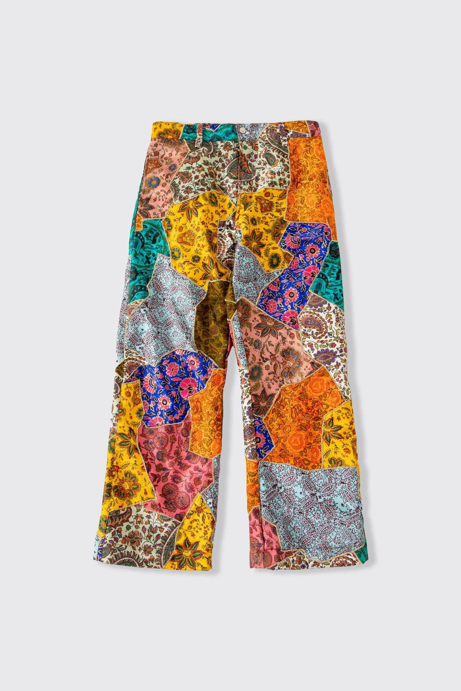 BLOCKPRINTED PATCHWORK SATIN TROUSERS