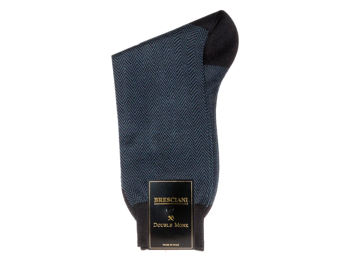 Calf Length Cotton Socks Dark Blue Herringbone