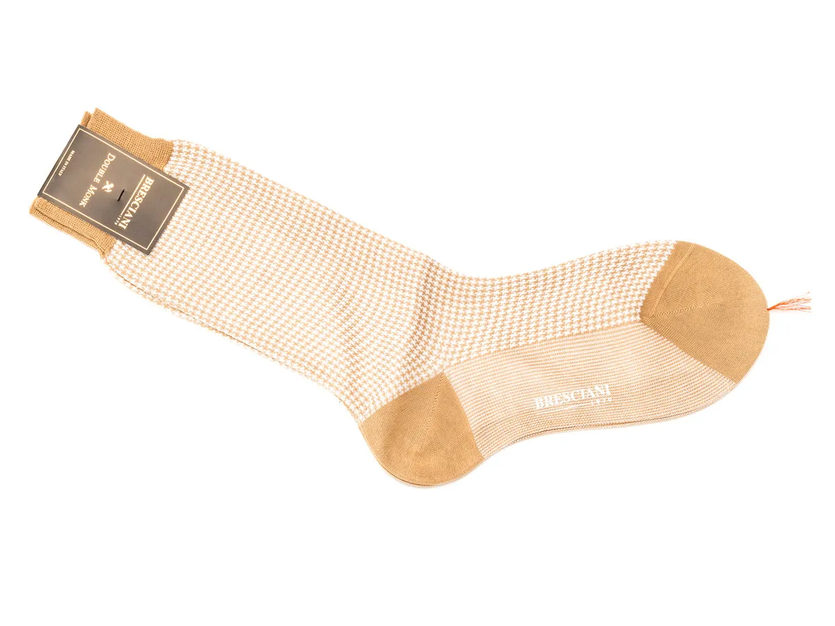 Calf Length Cotton Socks Tan & Beige Dogstooth