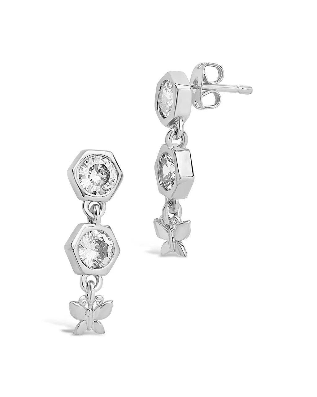 CZ Honeycomb & Butterfly Dangle Earrings