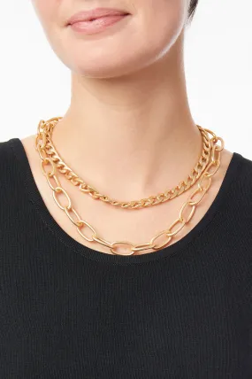 Double Layer Matte Gold Link Necklace