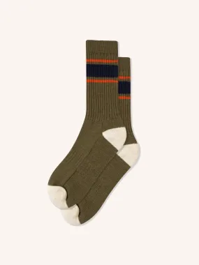 Elgin Wool Sock in Duck Green / Ecru Stripe