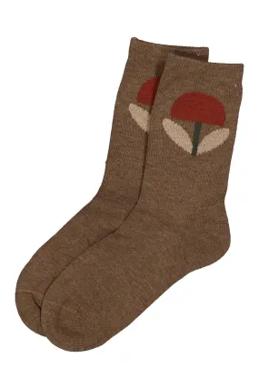 Fuzzy Flower Socks Brown