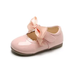 Girls Mary Jane Party Shoes with Satin Bow - Baby Pink