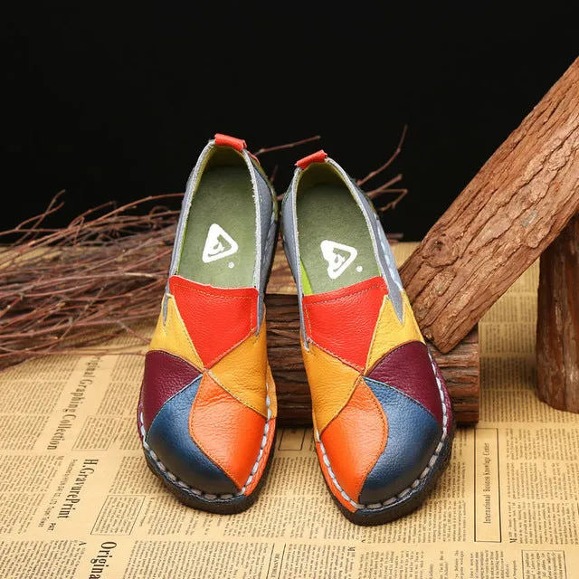 Handmade Leather Soft Shoes National Leather Flats Shoes For Women Casual Female Flats footwear