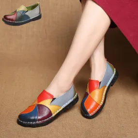 Handmade Leather Soft Shoes National Leather Flats Shoes For Women Casual Female Flats footwear