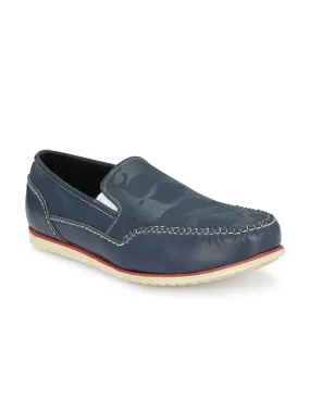 Hitz Men's Blue Leather Moccasins Boat Shoes