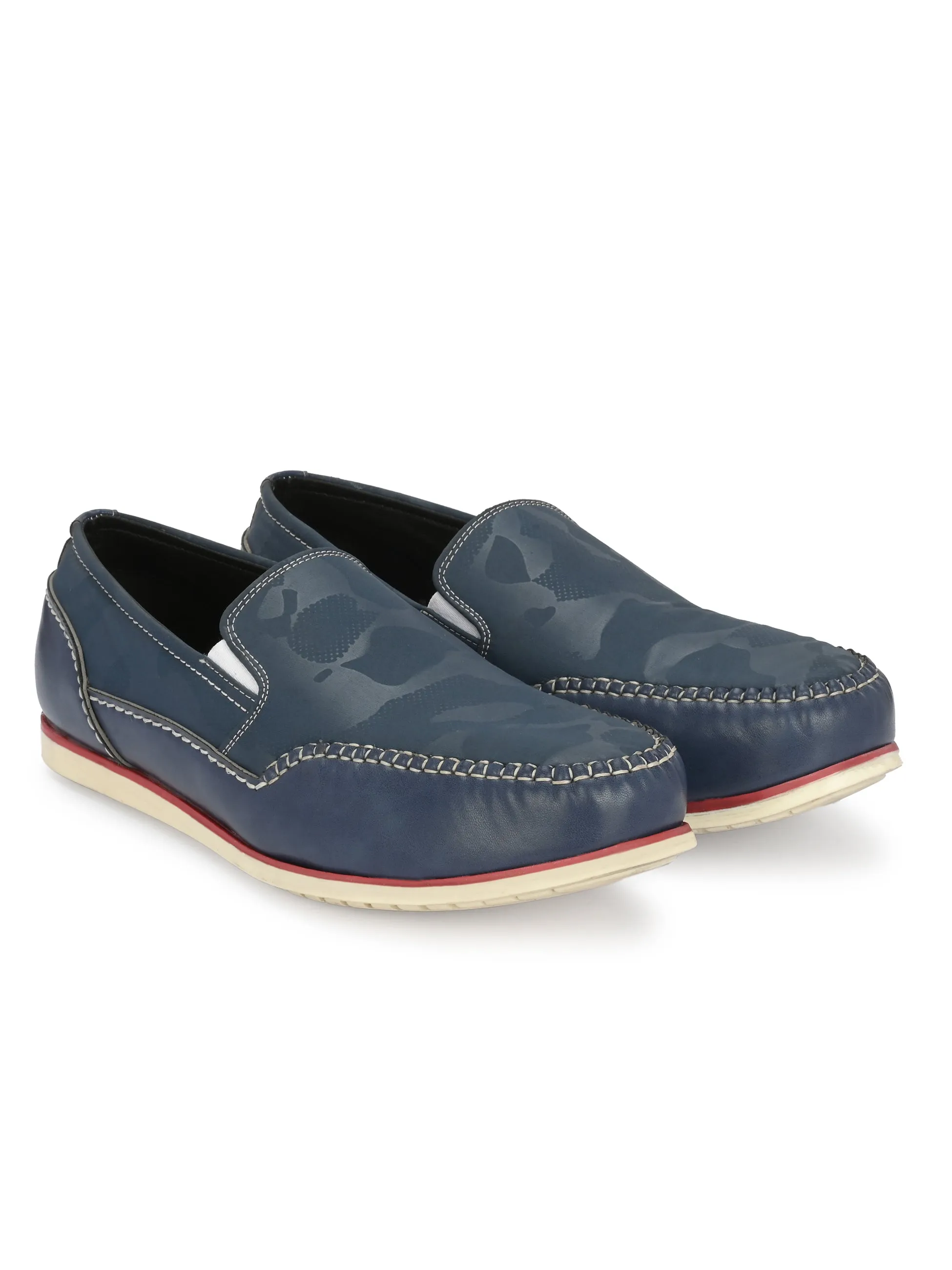 Hitz Men's Blue Leather Moccasins Boat Shoes