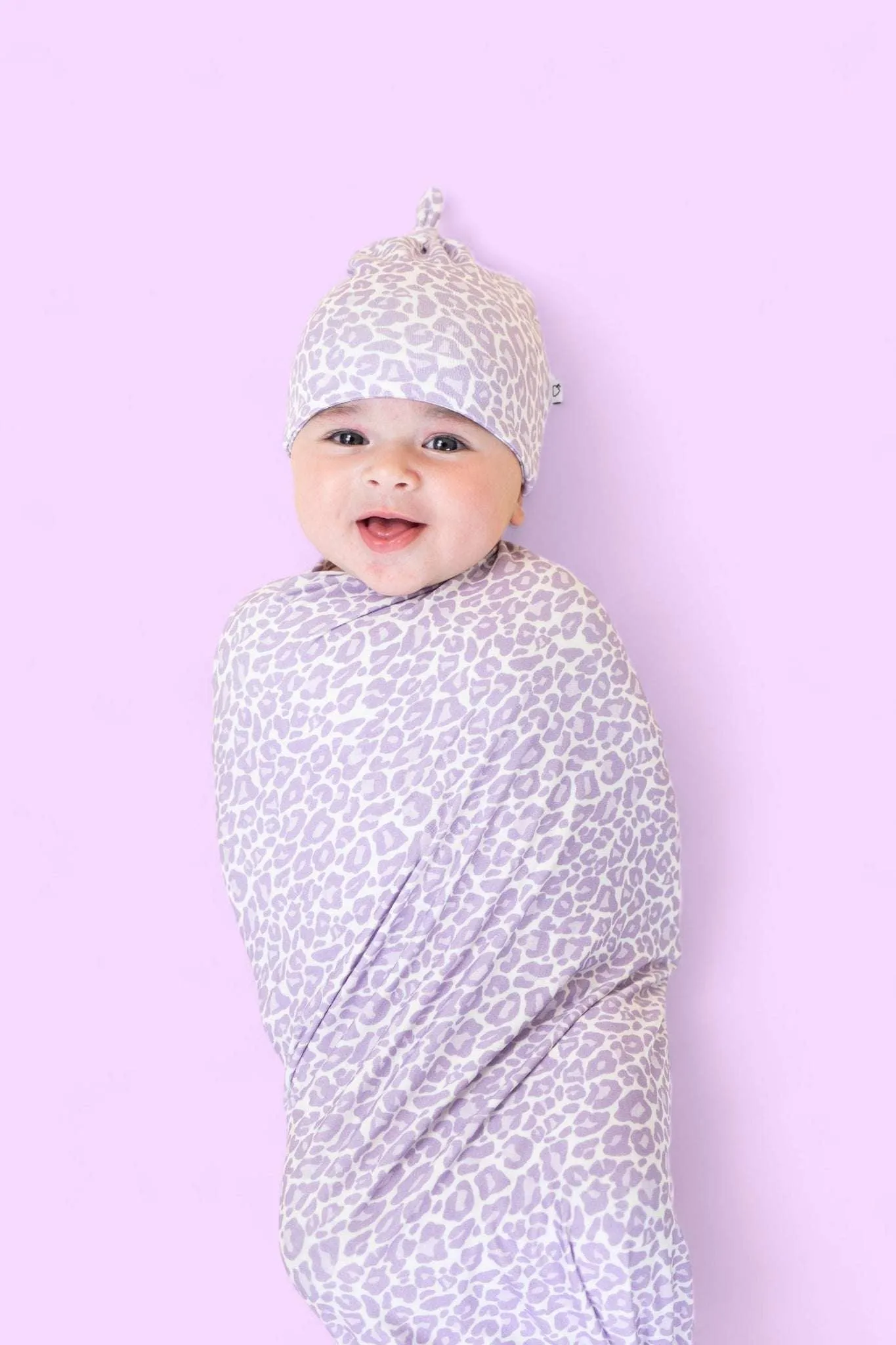 Lavender Leopard Dream Swaddle & Beanie