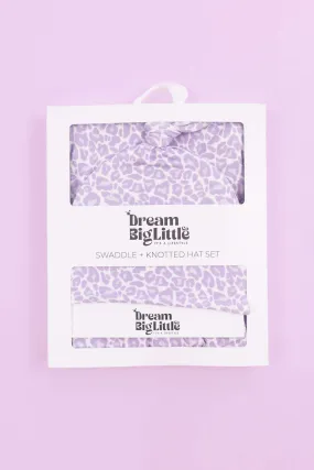 Lavender Leopard Dream Swaddle & Beanie