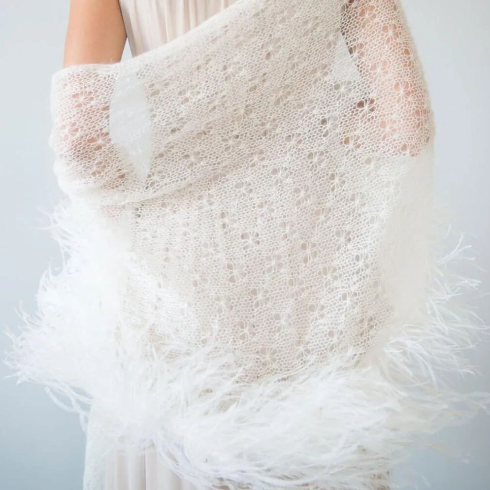 Mohair Lace Shawl with Feathers