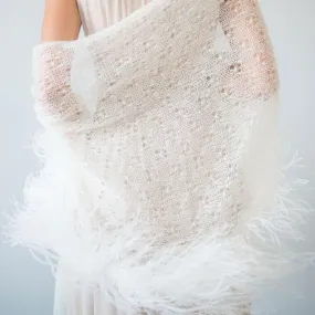 Mohair Lace Shawl with Feathers