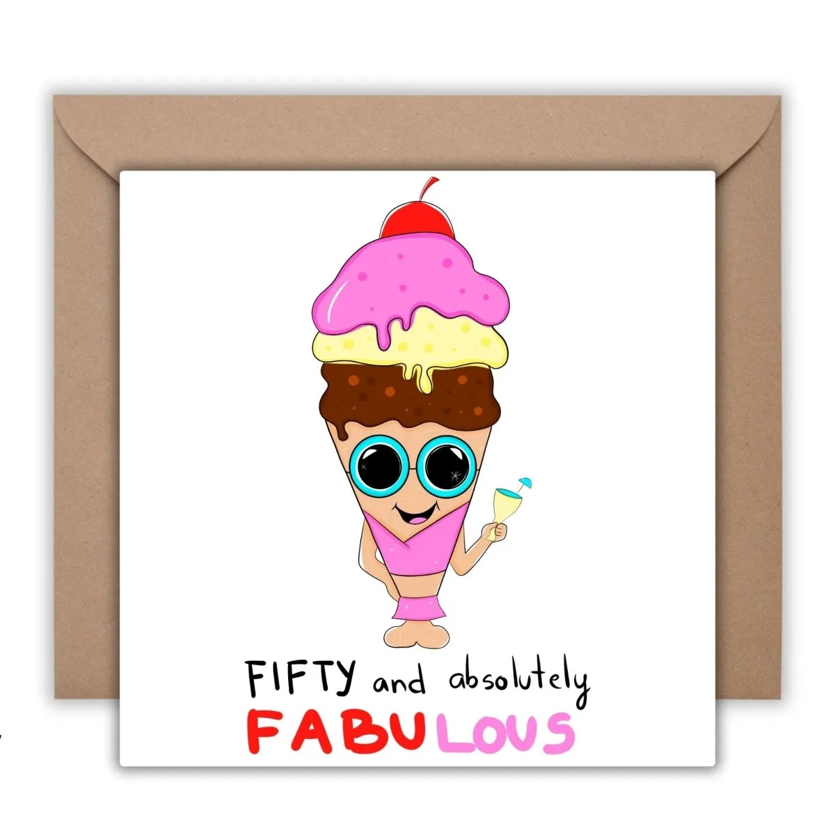 Personalized Icecream Absolutely Fabulous Birthday Card 50, 50th years old Fabulous Gift, Milestone Postcards, Cards for Bestfirned