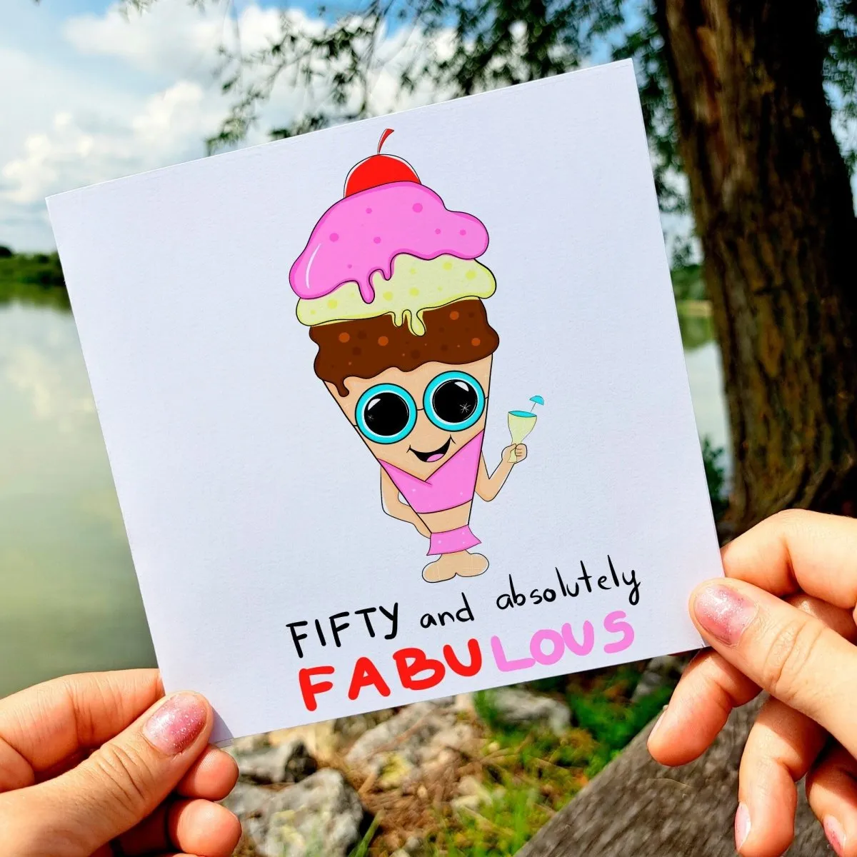 Personalized Icecream Absolutely Fabulous Birthday Card 50, 50th years old Fabulous Gift, Milestone Postcards, Cards for Bestfirned