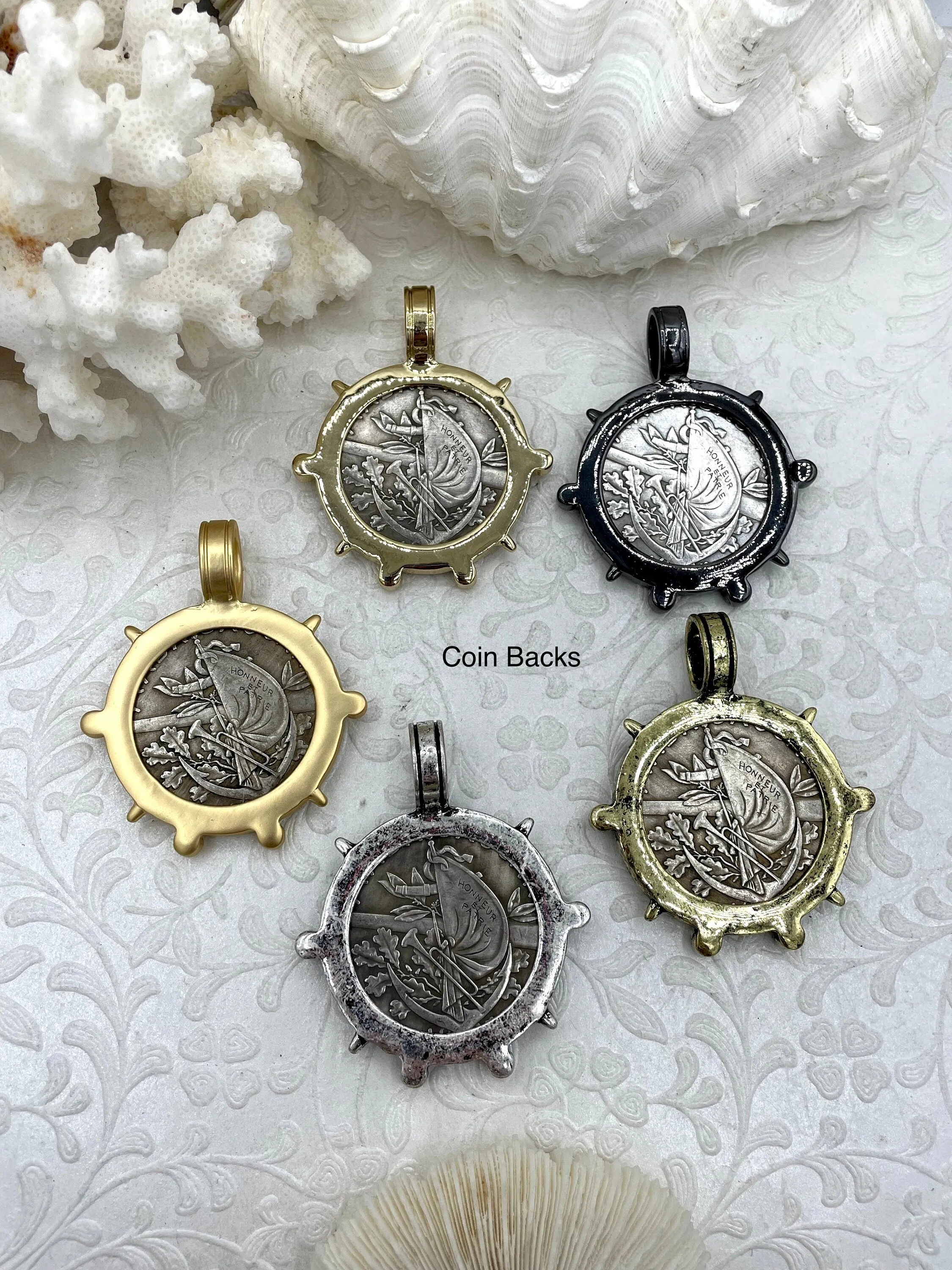 Reproduction French Madagascar Medal Coin Pendant, Coin Bezel, French coin, Art Deco Coin, Silver Coin, 5 bezel colors. Fast Ship