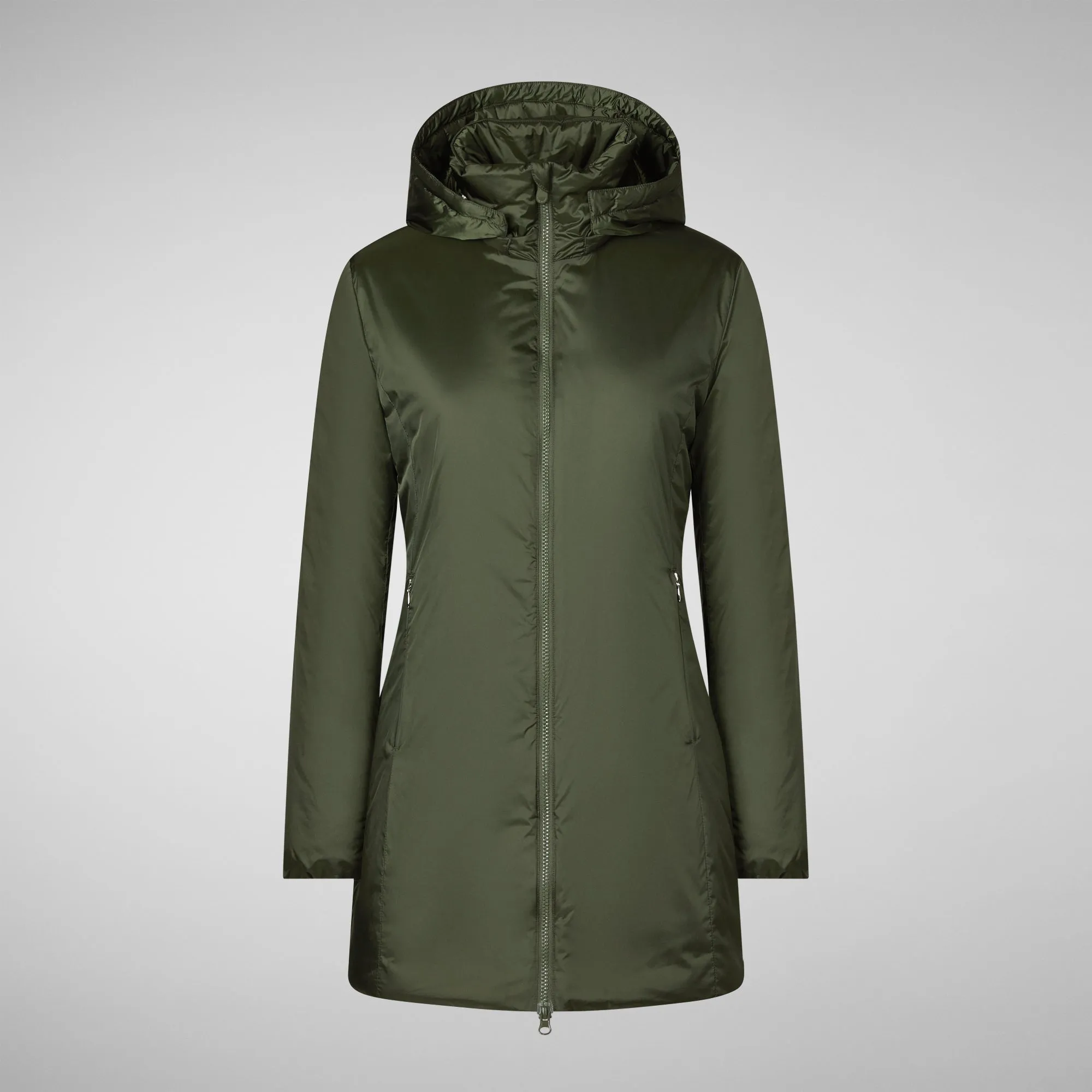 Woman's hooded coat Rhia in pine green