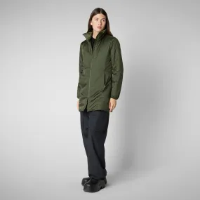 Woman's hooded coat Rhia in pine green